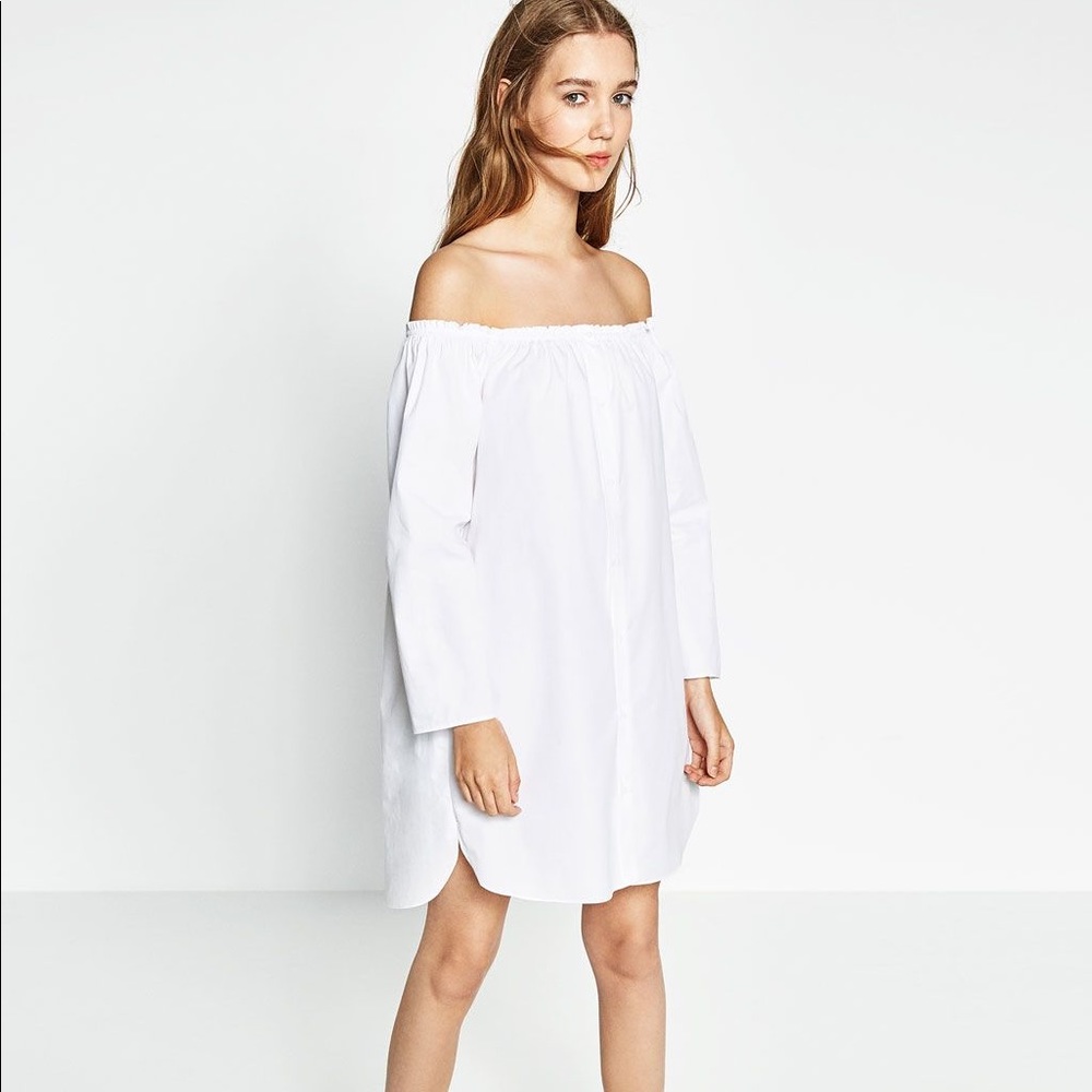 ZARA off-the-shoulder shirt dress